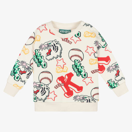 KENZO KIDS-سويتشيرت قطن جيرسي لون عاجي للبنات | Childrensalon Outlet