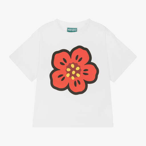 KENZO KIDS-Girls Ivory Cotton Boke Flower T-Shirt | Childrensalon Outlet