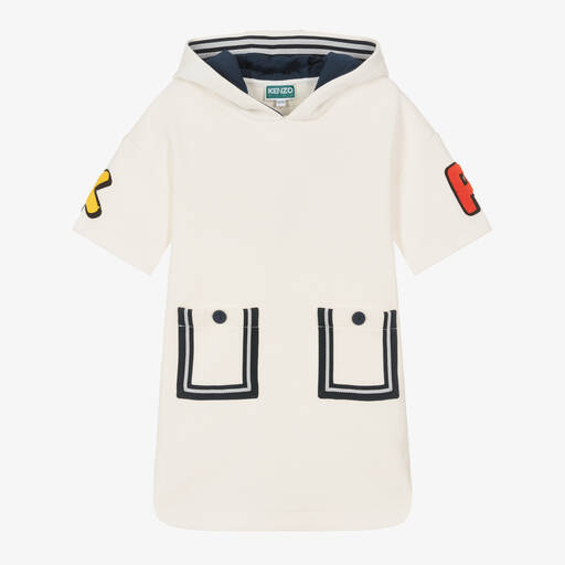 KENZO KIDS-Кремовое хлопковое платье с капюшоном для девочек | Childrensalon Outlet