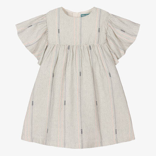 KENZO KIDS-Girls Ivory Cotton Striped Dress | Childrensalon Outlet