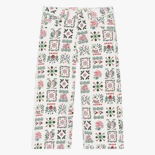 KENZO KIDS-Girls Ivory Festive Cotton Trousers | Childrensalon Outlet