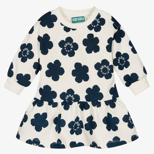 KENZO KIDS-فستان بطبعة ورود قطن لون عاجي | Childrensalon Outlet