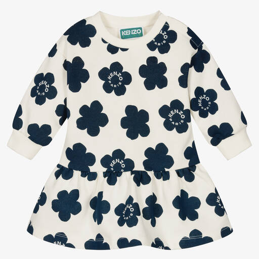 KENZO KIDS-Baumwoll-Blumenkleid Elfenbein | Childrensalon Outlet