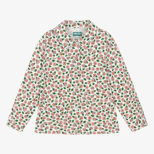 KENZO KIDS-جاكيت قطن دنيم لون عاجي بطبعة ورود للبنات | Childrensalon Outlet
