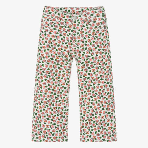 KENZO KIDS-Girls Ivory Floral Denim Wide-Leg Jeans | Childrensalon Outlet
