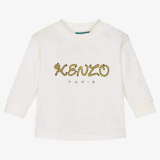 KENZO KIDS-توب قطن عضوي لون عاجي بطبعة ذيل نمر للبنات | Childrensalon Outlet