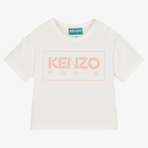 KENZO KIDS-Girls Ivory & Pink Cotton T-Shirt | Childrensalon Outlet