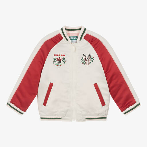 KENZO KIDS-Girls Ivory & Red Festive Satin Bomber Jacket | Childrensalon Outlet