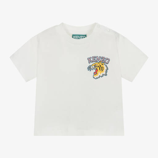 KENZO KIDS-Girls Ivory Varsity Tiger Cotton T-Shirt | Childrensalon Outlet