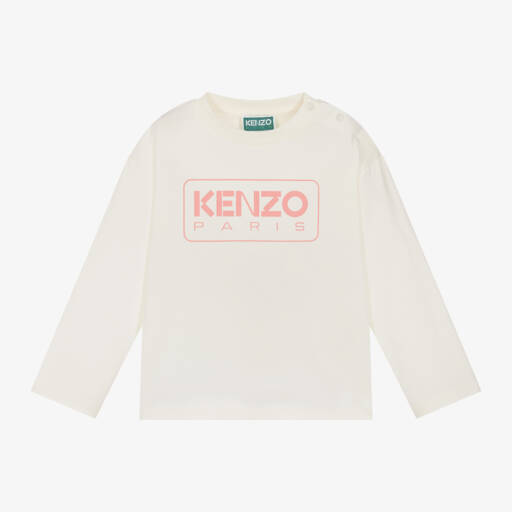 KENZO KIDS-Girls Long-Sleeve Ivory Tee | Childrensalon Outlet