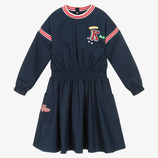 KENZO KIDS-Girls Navy Blue Cotton Dress | Childrensalon Outlet