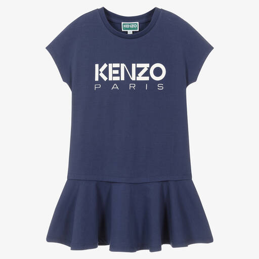 KENZO KIDS-Girls Navy Blue Cotton Logo Dress | Childrensalon Outlet