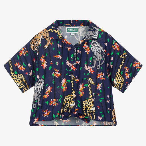 KENZO KIDS-Girls Navy Blue Viscose Cropped Shirt | Childrensalon Outlet