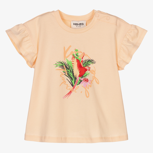 KENZO KIDS-Оранжевая футболка с тропическим рисунком для девочек | Childrensalon Outlet