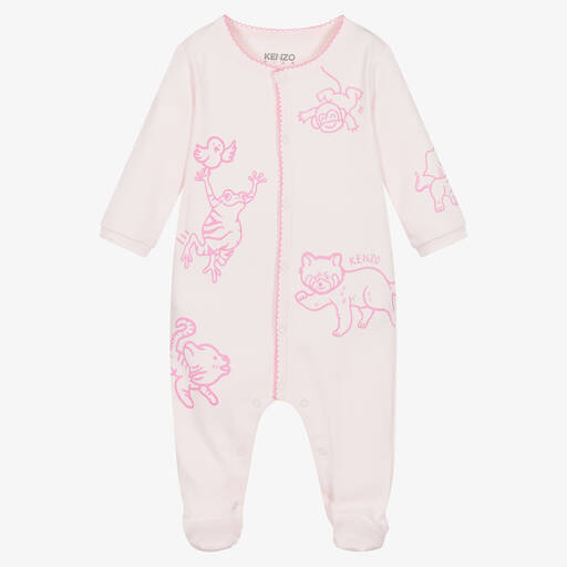 KENZO KIDS-Girls Pink Cotton Animal Print Babygrow | Childrensalon Outlet