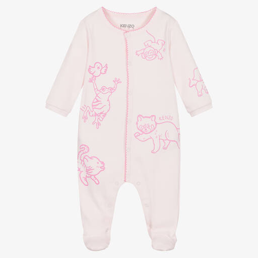 KENZO KIDS-Rosa Baumwollstrampler mit Tieren | Childrensalon Outlet