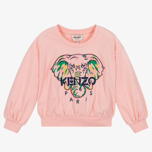 KENZO KIDS-Girls Pink Cotton Elephant Sweatshirt | Childrensalon Outlet
