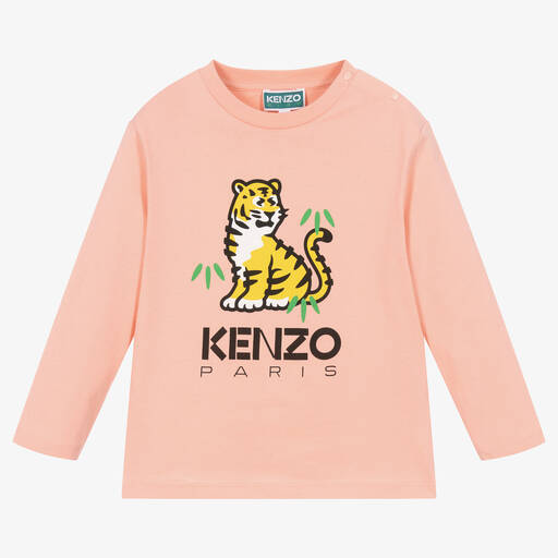 KENZO KIDS-Розовый хлопковый топ с тигром KOTORA для девочек | Childrensalon Outlet
