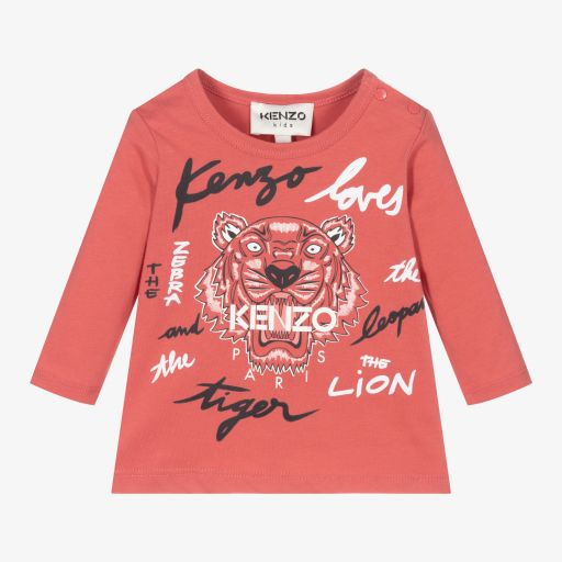 KENZO KIDS-Girls Pink Cotton Tiger Top | Childrensalon Outlet