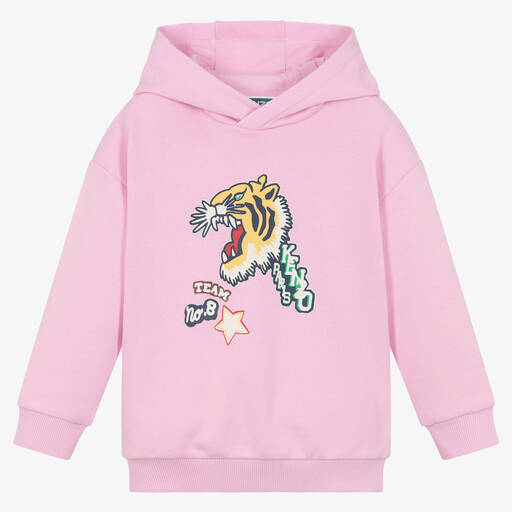 KENZO KIDS-Girls Pink Cotton Varsity Tiger Hoodie | Childrensalon Outlet