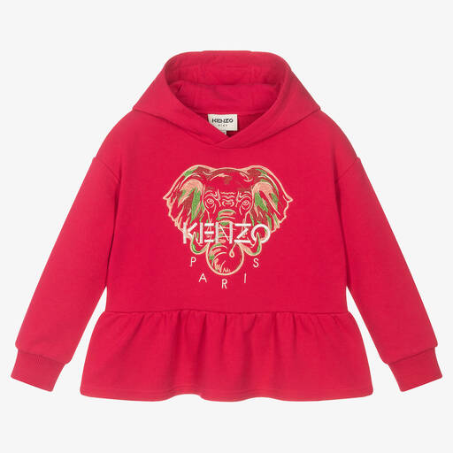 KENZO KIDS-Girls Pink Elephant Hooded Sweatshirt | Childrensalon Outlet