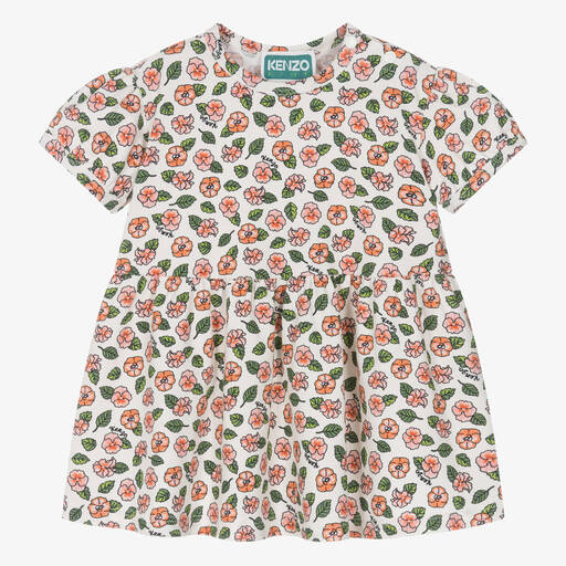 KENZO KIDS-Girls Pink Floral Print Cotton Dress | Childrensalon Outlet