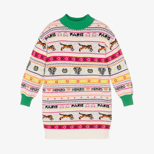 KENZO KIDS-Girls Pink Jacquard Knit Sweater Dress | Childrensalon Outlet