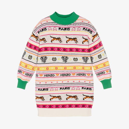 KENZO KIDS-Girls Pink Jacquard Knit Sweater Dress | Childrensalon Outlet