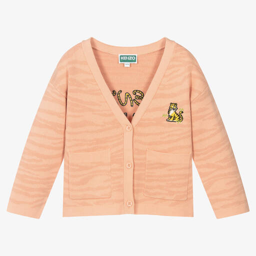 KENZO KIDS-Розовый кардиган в полоску с тигром | Childrensalon Outlet