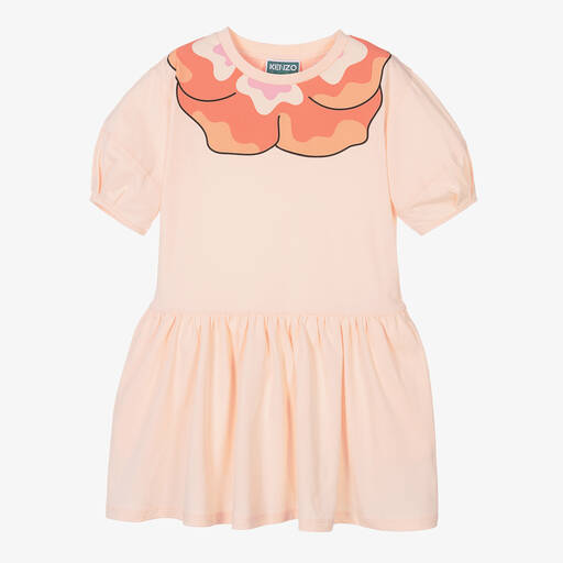KENZO KIDS-Girls Pink Organic Cotton Flower Dress | Childrensalon Outlet