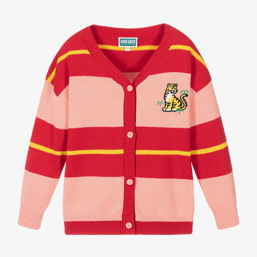KENZO KIDS-كارديغان مزيج قطن محبوك لون زهري وأحمر | Childrensalon Outlet