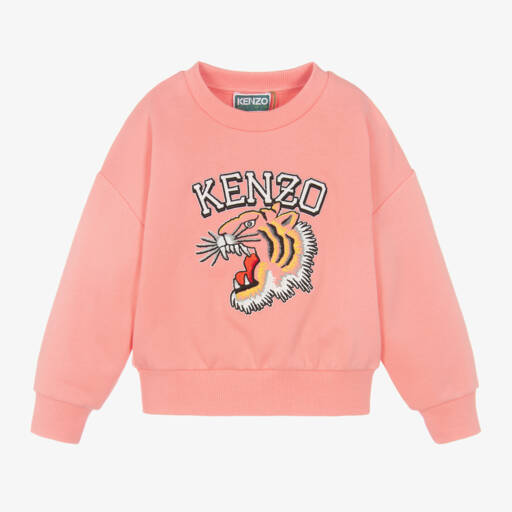 KENZO KIDS-سويتشيرت فارسيتي تايغر قطن لون زهري للبنات | Childrensalon Outlet