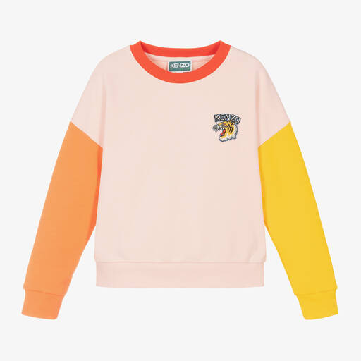 KENZO KIDS-Girls Pink Varsity Tiger Colourblock Sweatshirt | Childrensalon Outlet