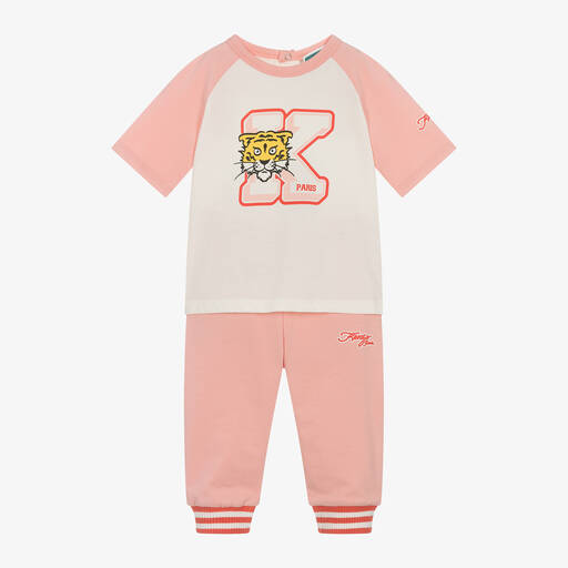 KENZO KIDS-طقم بنطلون بطبعة فارسيتي تايغر قطن لون زهري | Childrensalon Outlet
