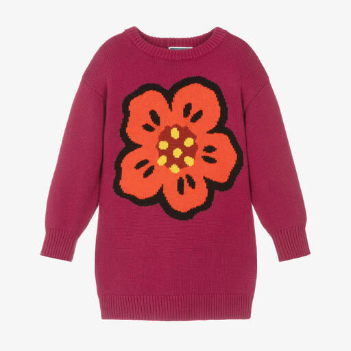 KENZO KIDS-Girls Purple Knit Boke Flower Dress | Childrensalon Outlet