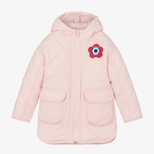 KENZO KIDS-Girls Quilted Pink Floral Jacket | Childrensalon Outlet