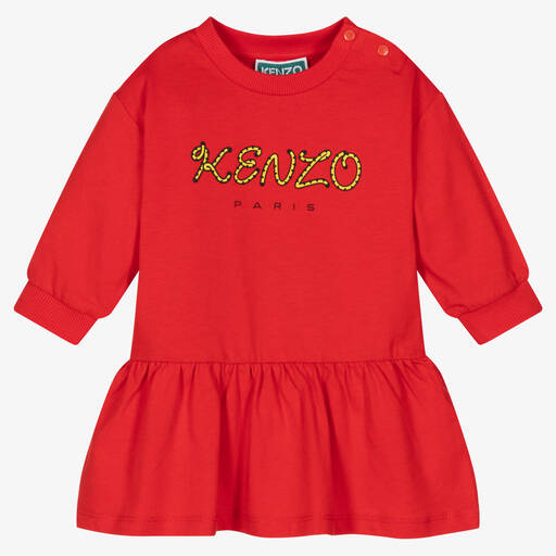 KENZO KIDS-فستان أطفال بناتي قطن عضوي لون أحمر | Childrensalon Outlet