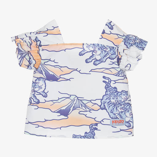 KENZO KIDS-Girls White & Blue Cotton Poplin Blouse | Childrensalon Outlet
