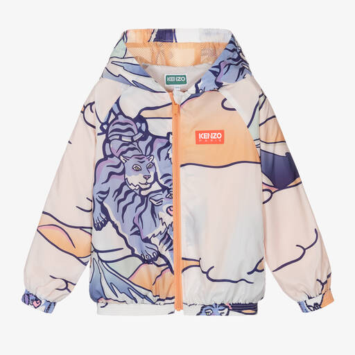 KENZO KIDS-Girls White & Blue Hooded Logo Jacket | Childrensalon Outlet