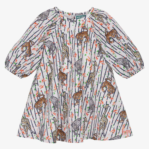 KENZO KIDS-Белое хлопковое платье с бамбуком | Childrensalon Outlet