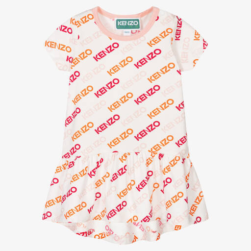 KENZO KIDS-Girls White Cotton Logo Dress | Childrensalon Outlet