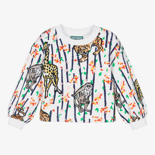 KENZO KIDS-Girls White Cotton Logo Sweatshirt  | Childrensalon Outlet