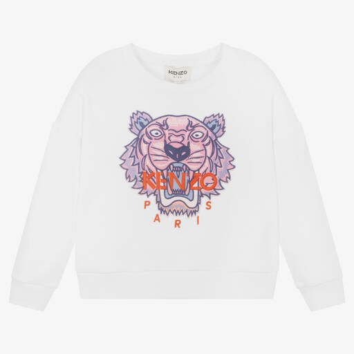 KENZO KIDS-Girls White Cotton Tiger Sweatshirt | Childrensalon Outlet