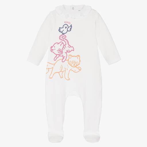 KENZO KIDS-أفرول بيبي غرو قطن جيرسي عضوي لون أبيض للمولودات | Childrensalon Outlet