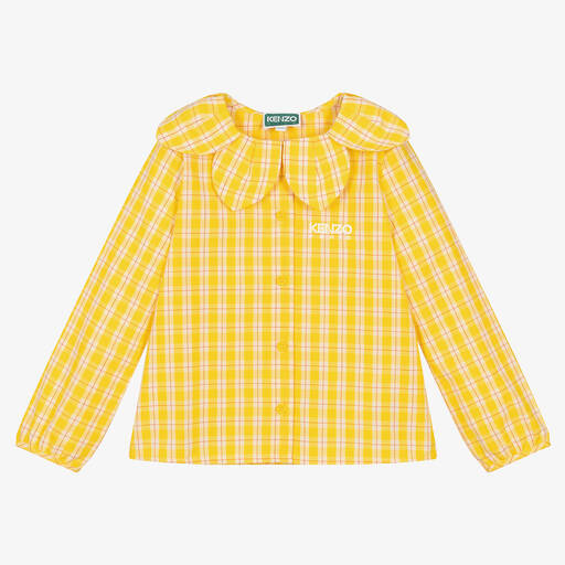 KENZO KIDS-Girls Yellow Check Cotton Blouse  | Childrensalon Outlet