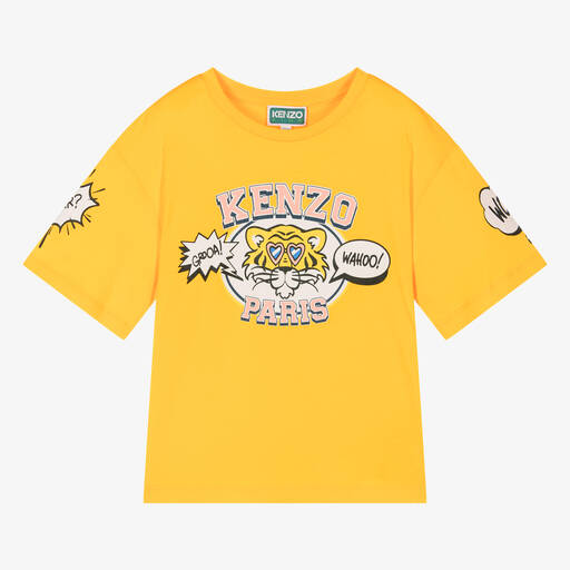 KENZO KIDS-Girls Yellow Tiger Cotton T-Shirt | Childrensalon Outlet