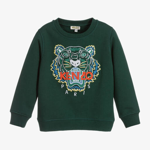 KENZO KIDS-Green Cotton Tiger Sweatshirt | Childrensalon Outlet