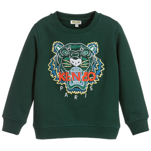 KENZO KIDS-Green Cotton Tiger Sweatshirt | Childrensalon Outlet