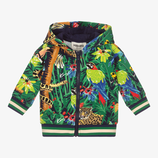KENZO KIDS-توب هودي بسحّاب قطن جيرسي لون أخضر للأولاد | Childrensalon Outlet