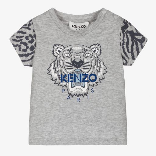 KENZO KIDS-Grey Cotton Tiger T-Shirt  | Childrensalon Outlet